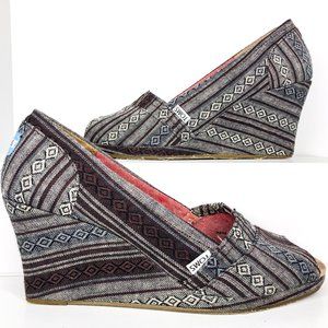 Toms Size 12 Canvas Open Toe Espadrille Wedge